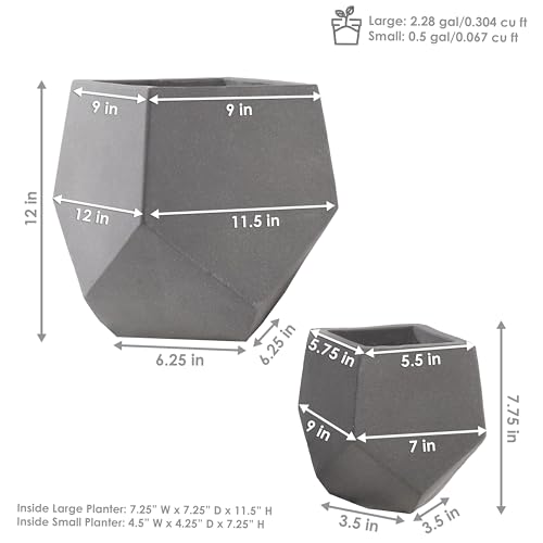 Sunnydaze Outdoor Concrete Planter Set - 2 Lightweight Concrete Pots for Plants - Moondust