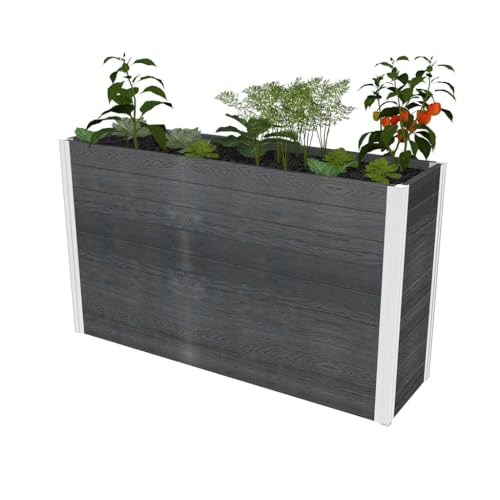 Vita Urbana 16 inch x 56 inch x 33 inch Embossed Vinyl Large Parklette Planter, Slate Grey, Gray, PVC, Woodgrain, BPA and Pthalate Free, VT17613