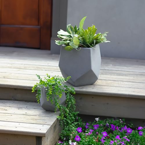 Sunnydaze Outdoor Concrete Planter Set - 2 Lightweight Concrete Pots for Plants - Moondust