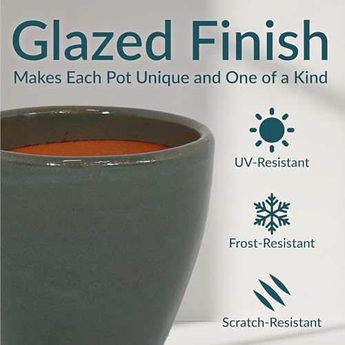 Sunnydaze Round Ceramic Planter - Set of 2 Indoor or Outdoor Plant Pots with Drainage Hole - 8
