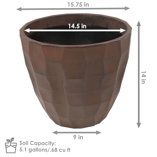 Sunnydaze Pebbled Polyresin Round Outdoor Planter - 15.75