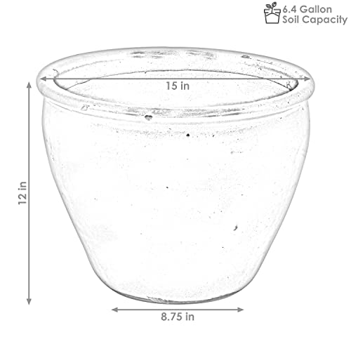 Sunnydaze Large Ceramic Planter - Indoor or Outdoor Plant Pot with Drainage - Seaside Dreams Glaze Finish - 15