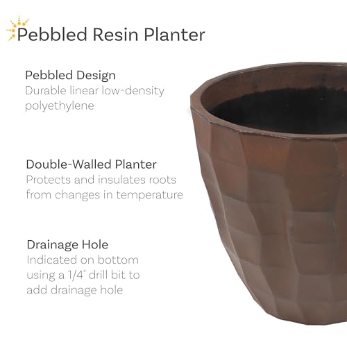 Sunnydaze Pebbled Polyresin Round Outdoor Planter - 15.75
