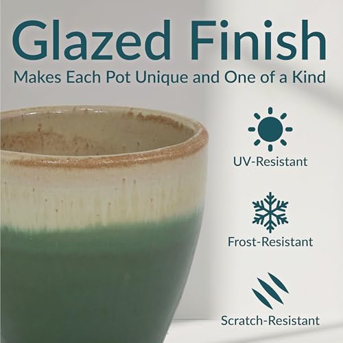 Sunnydaze Round Ceramic Planter - Set of 2 Indoor or Outdoor Plant Pots with Drainage Hole - 8