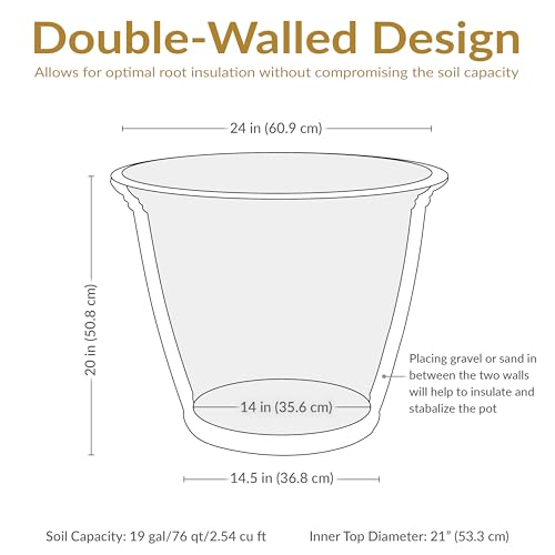 Sunnydaze 24-Inch Anjelica Large Plastic Pot for Plants - Outdoor Polyresin Round Planter with Drillable Drainage Holes - Slate - 3pk