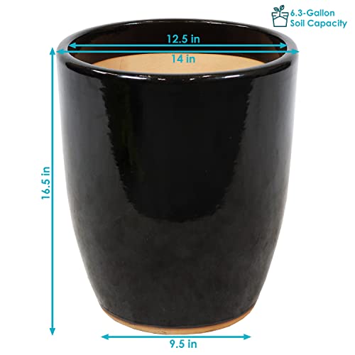 Sunnydaze Captivating Vista 14-Inch Outdoor/Indoor Ceramic Planter - Obsidian