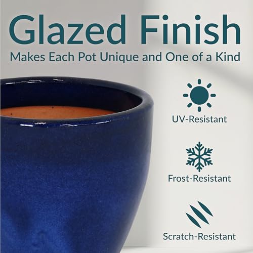 Sunnydaze Round Ceramic Planter - Set of 2 Indoor or Outdoor Plant Pots with Drainage Hole - 10