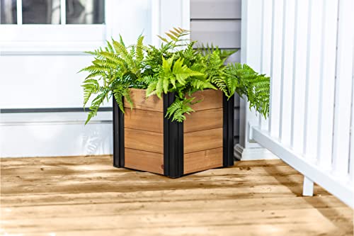 Vita Mezza 12 inch x 12 inch x 12 inch Cedar Cube Planter with Black Aluminum Posts, FSC, Golden Brown, Woodgrain, Pre-Stained, VT17727