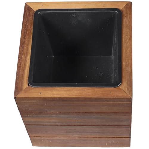 Sunnydaze Indoor/Outdoor Wooden Planter Boxes - 3 Acacia Wood Square Plant Pots with Removable Plastic Liners - Light Brown Stain