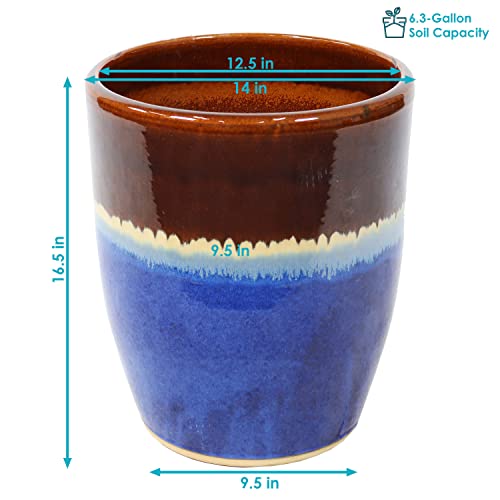 Sunnydaze Captivating Vista 14-Inch Outdoor/Indoor Ceramic Planter - Beachcomber