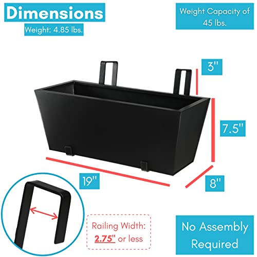 BIRDROCK HOME Metal Railing Planter Box - Adjustable Hanging Flower Pot Holder for Balcony, Deck, Fence, Porch, or Patio - Outdoor Iron Garden Plant Pot - Window Box for Apartment Railings - 2 Pack
