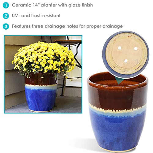 Sunnydaze Captivating Vista 14-Inch Outdoor/Indoor Ceramic Planter - Beachcomber