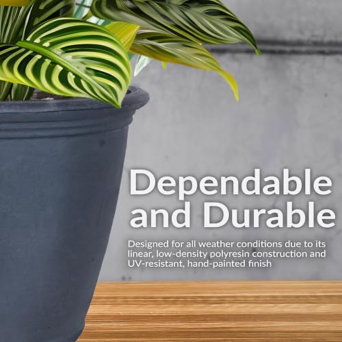 Sunnydaze 24-Inch Anjelica Large Plastic Pot for Plants - Outdoor Polyresin Round Planter with Drillable Drainage Holes - Slate - 3pk