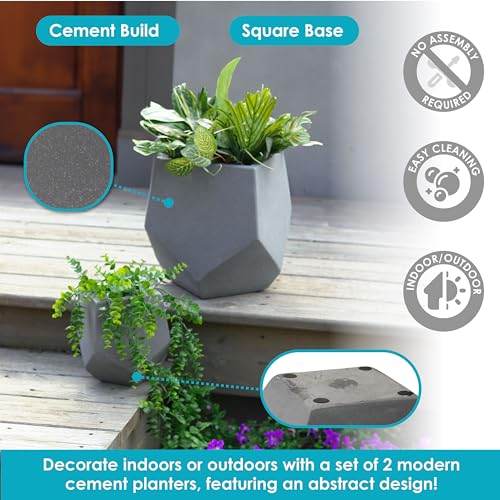 Sunnydaze Outdoor Concrete Planter Set - 2 Lightweight Concrete Pots for Plants - Moondust