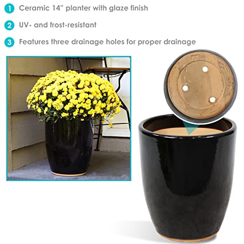 Sunnydaze Captivating Vista 14-Inch Outdoor/Indoor Ceramic Planter - Obsidian