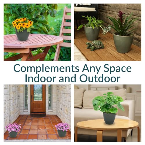 Sunnydaze Round Ceramic Planter - Set of 2 Indoor or Outdoor Plant Pots with Drainage Hole - 8