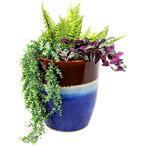 Sunnydaze Captivating Vista 14-Inch Outdoor/Indoor Ceramic Planter - Beachcomber