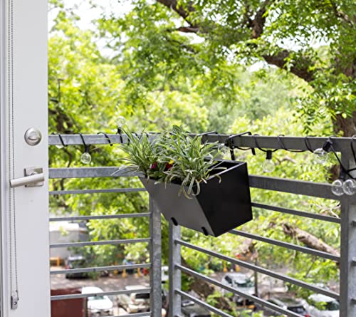 BIRDROCK HOME Metal Railing Planter Box - Adjustable Hanging Flower Pot Holder for Balcony, Deck, Fence, Porch, or Patio - Outdoor Iron Garden Plant Pot - Window Box for Apartment Railings - 2 Pack