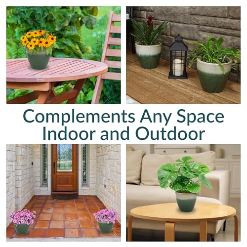 Sunnydaze Round Ceramic Planter - Set of 2 Indoor or Outdoor Plant Pots with Drainage Hole - 8