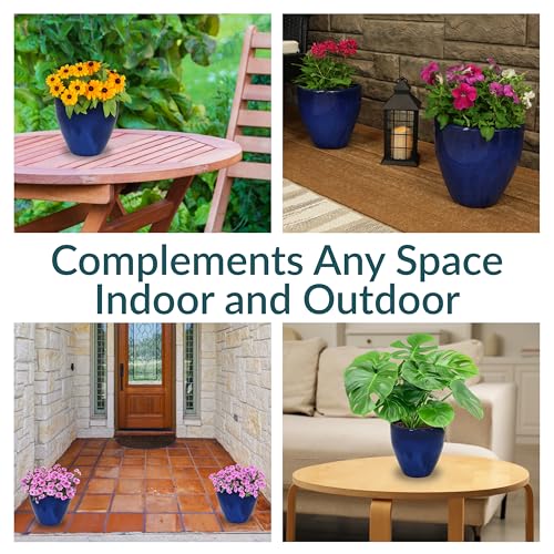 Sunnydaze Round Ceramic Planter - Set of 2 Indoor or Outdoor Plant Pots with Drainage Hole - 10