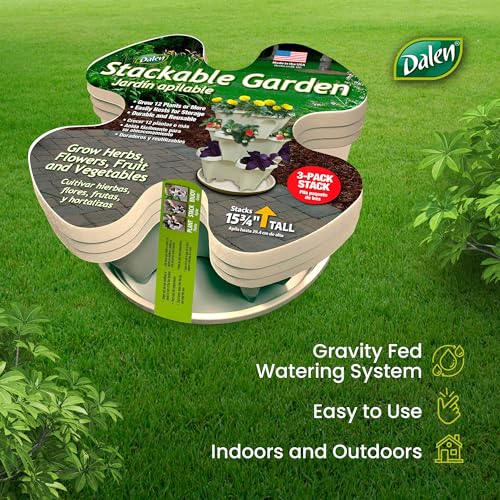 Dalen Stackable Garden - Indoor & Outdoor Vertical Planter - Modern, Space-Saving with Drainage - Includes Watering Tray - 3-Piece Stack