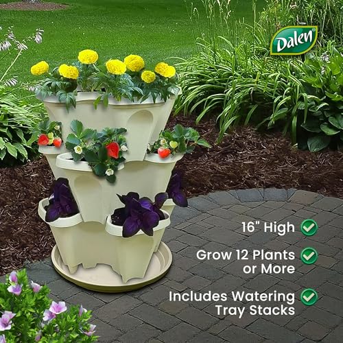 Dalen Stackable Garden - Indoor & Outdoor Vertical Planter - Modern, Space-Saving with Drainage - Includes Watering Tray - 3-Piece Stack