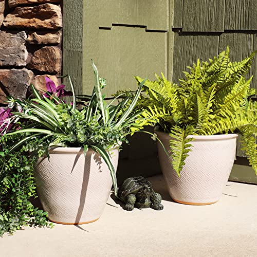 Sunnydaze Ocean Villa 11.75-Inch Outdoor Ceramic Planter - Set of 2 - Pearl Finish with Mineral Glaze