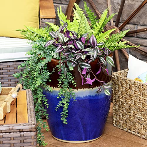 Sunnydaze Captivating Vista 14-Inch Outdoor/Indoor Ceramic Planter - Beachcomber