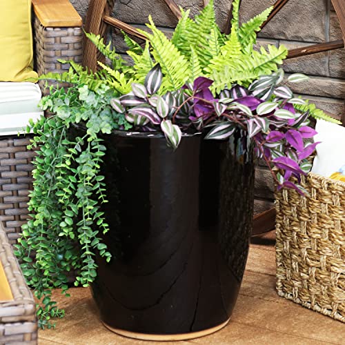 Sunnydaze Captivating Vista 14-Inch Outdoor/Indoor Ceramic Planter - Obsidian