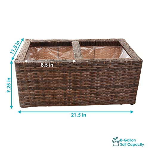 Sunnydaze 2-Section Rectangle Polyrattan Indoor Planters - 21.5 Inches W x 11.5 Inches D x 9.25 Inches H – Set of 2 - Brown