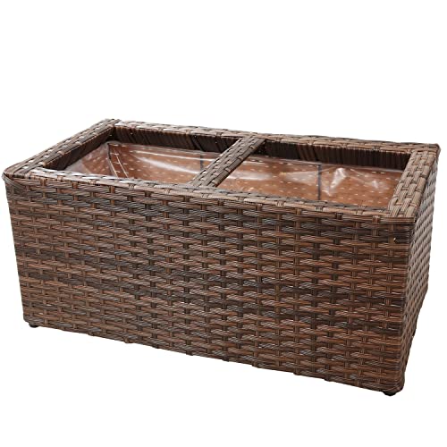 Sunnydaze 2-Section Rectangle Polyrattan Indoor Planters - 21.5 Inches W x 11.5 Inches D x 9.25 Inches H – Set of 2 - Brown