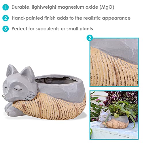 Sunnydaze Finley The Fox Planter Statue Decor - Hand-Painted Indoor Succulent or Flower Pot for Kitchen, Dining or Living Room Displays - 8-Inch
