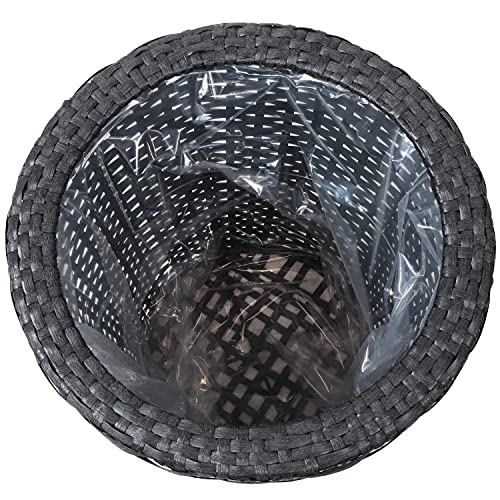 Sunnydaze Round Polyrattan Indoor Planter Set - Includes 14.5-Inch Diameter and 11.75-Inch Diameter Modern Decorative Planter - Features Attached Clear Polypropylene Liner - Black