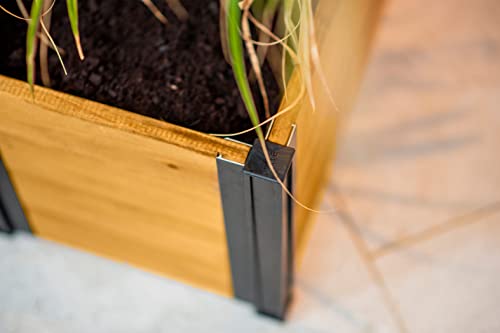 Vita Mezza 24 inch x 12 inch Cedar Planter with Black Aluminum Posts, FSC, Woodgrain, Golden Brown, Pre-Stained, VT17728
