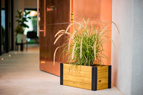 Vita Mezza 24 inch x 12 inch Cedar Planter with Black Aluminum Posts, FSC, Woodgrain, Golden Brown, Pre-Stained, VT17728