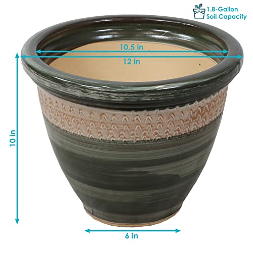 Sunnydaze Purlieu 12-Inch Outdoor/Indoor Ceramic Planters - Set of 2 -Tempest