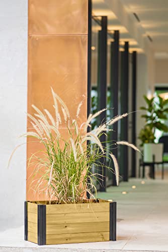 Vita Mezza 24 inch x 12 inch Cedar Planter with Black Aluminum Posts, FSC, Woodgrain, Golden Brown, Pre-Stained, VT17728
