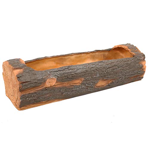 Sunnydaze 35-Inch Polyresin Rustic Log Planter with 3 Drainage Holes - 50-Quart Soil Capacity