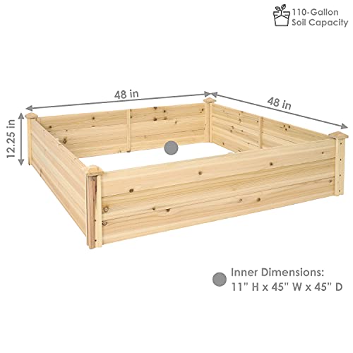 Sunnydaze Square Wood Raised Garden Bed - Outdoor Elevated Planter Box for Flower, Vegetable, and Herb Gardening - 4’ x 4’