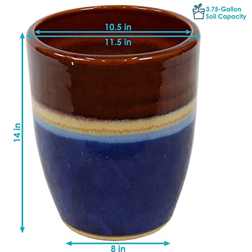 Sunnydaze Captivating Vista 11.5-Inch Outdoor Ceramic Planters - Set of 2 - Beachcomber