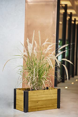 Vita Mezza 24 inch x 12 inch Cedar Planter with Black Aluminum Posts, FSC, Woodgrain, Golden Brown, Pre-Stained, VT17728