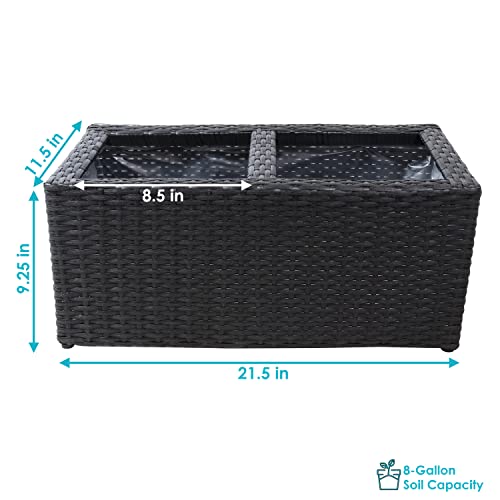 Sunnydaze 2-Section Polyrattan Rectangle Indoor Planters - 21.5 Inches W x 11.5 Inches D x 9.25 Inches H - Perfect for Gardening Flowers, Herbs, and Plants – Set of 2 - Black