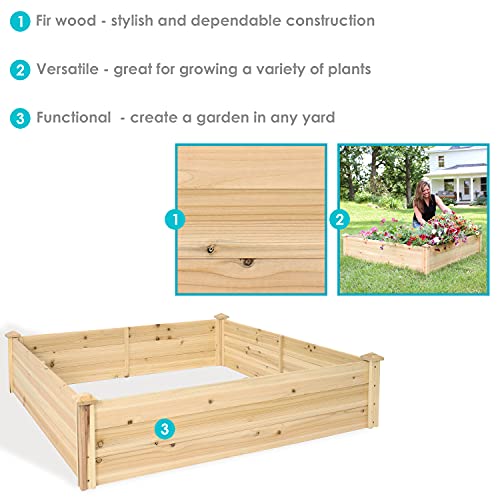 Sunnydaze Square Wood Raised Garden Bed - Outdoor Elevated Planter Box for Flower, Vegetable, and Herb Gardening - 4’ x 4’