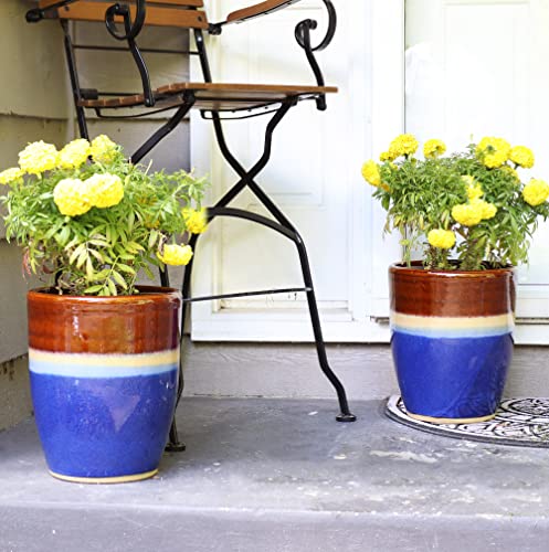 Sunnydaze Captivating Vista 11.5-Inch Outdoor Ceramic Planters - Set of 2 - Beachcomber