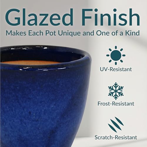 Sunnydaze Round Ceramic Planter - Set of 2 Indoor or Outdoor Plant Pots with Drainage Hole - 8