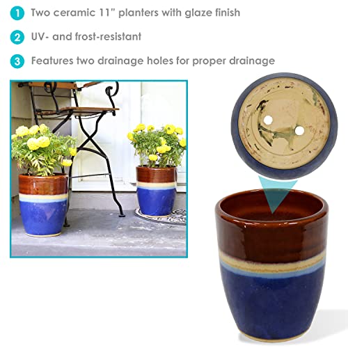 Sunnydaze Captivating Vista 11.5-Inch Outdoor Ceramic Planters - Set of 2 - Beachcomber