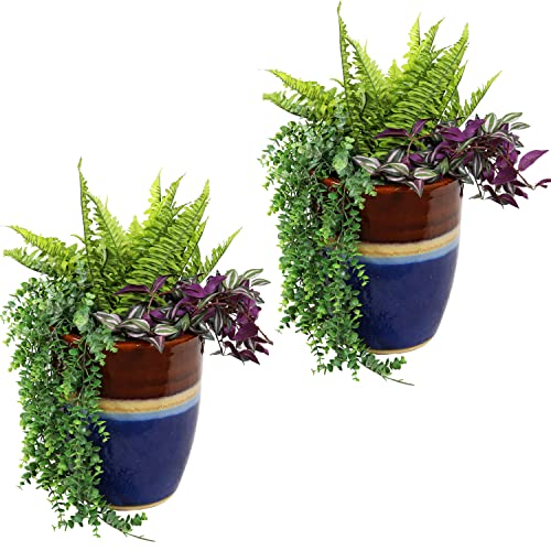 Sunnydaze Captivating Vista 11.5-Inch Outdoor Ceramic Planters - Set of 2 - Beachcomber