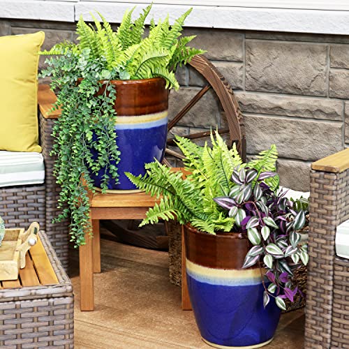 Sunnydaze Captivating Vista 11.5-Inch Outdoor Ceramic Planters - Set of 2 - Beachcomber